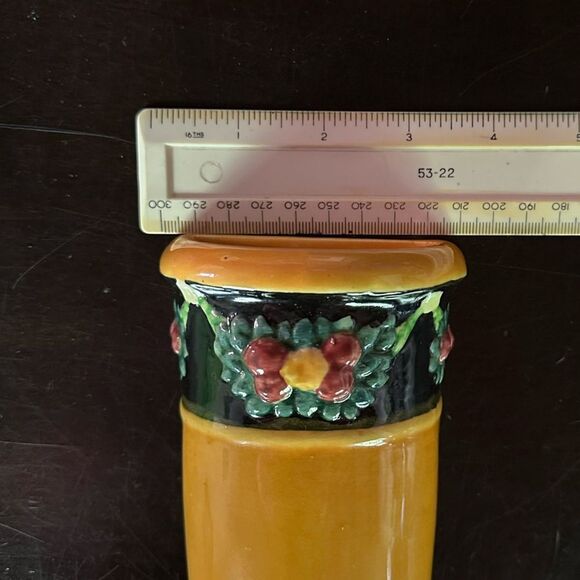 Vintage Yellow Ceramic Wall Vase with Floral Swag  Design - Picture 8 of 9